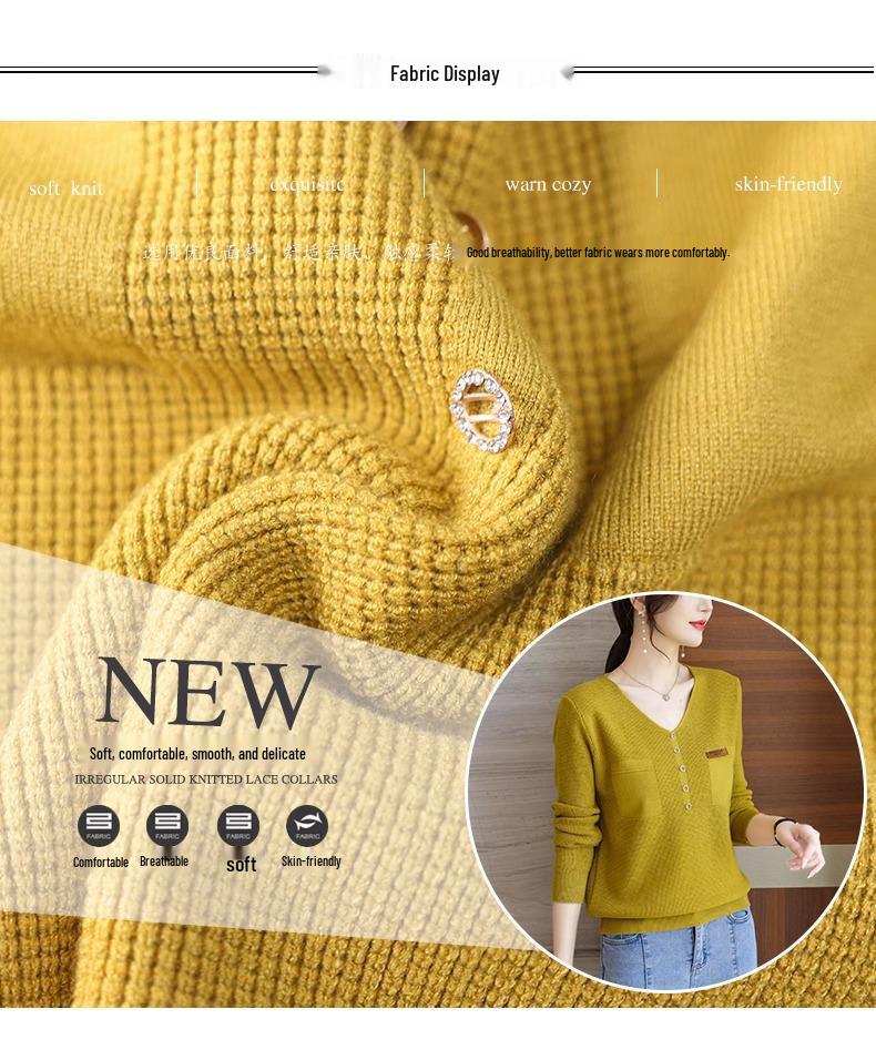 Women's V-Neck Knitted Bottoming Sweater - Stylish Inner Top for Spring, Autumn, and Winter 2024