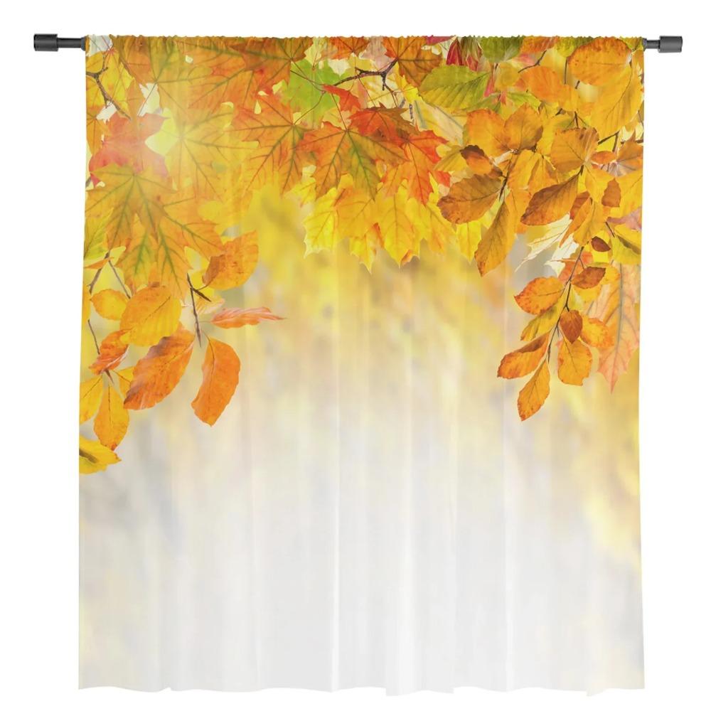 Herbst Ahornblätter Bäume Textur Tüll Fenstervorhänge Wohnzimmer Organza Transparent Voile Vorhang Schlafzimmer Küche Heimdeko Drapierung