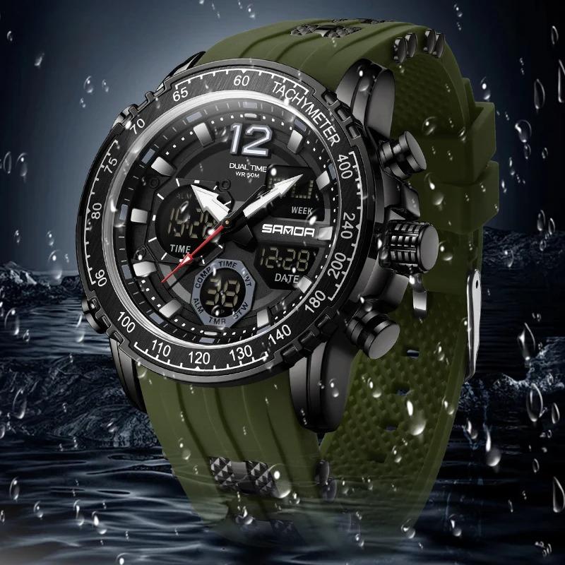New Men's Wristwatch Waterproof Alarm Clock Multi-function Double Display Electronic Sports Watch LED Digital Quartz Clock