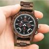 Men Natural Walnut Wood Watch Multifunctional Chronograph Quartz Wristwatch Roman Numeral Dial Sport Wooden Band Watch