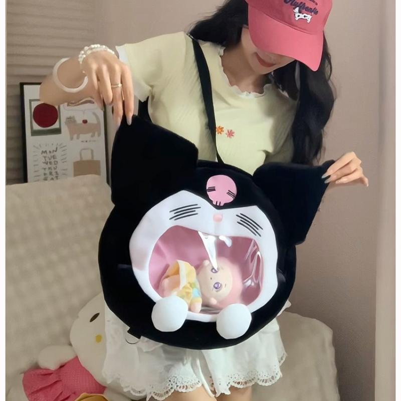 Cute Cartoon Clear Plush Shoulder Bag Large Capacity Versatile Stuffed Doll Tote Purse New Arrival
