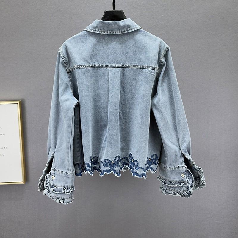 Womens Denim Jacket 2026 Loose Fit Embroidered Spliced Streetwear Top