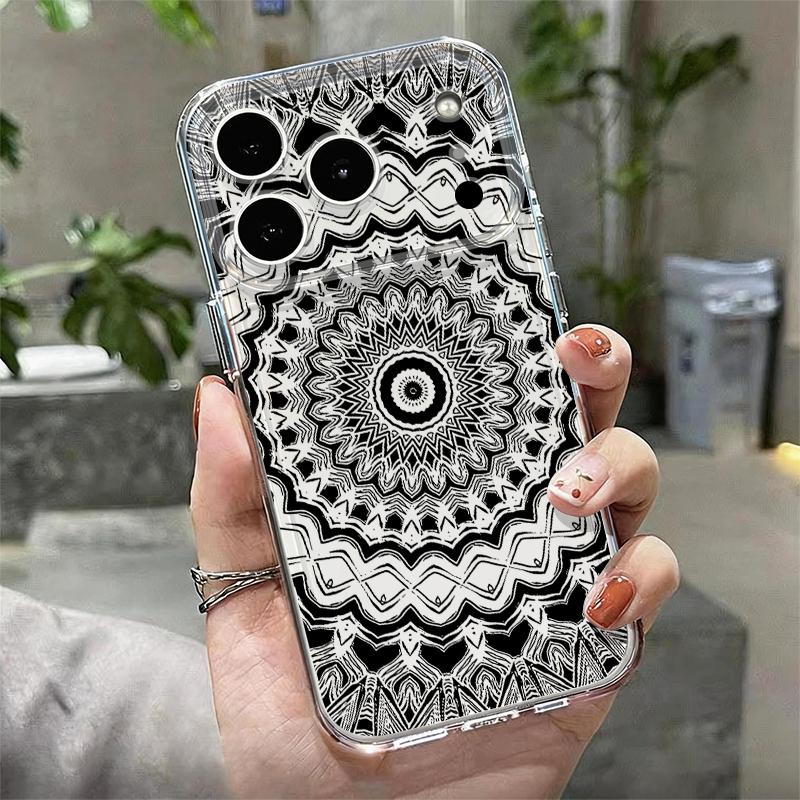 

Retro Flower Totem Pattern Transparent Phone Case For iPhone 17e 17 16 15 14 13 Pro Max 17 Pro 16e 12 11 Shockproof Soft Cover iPhone 11