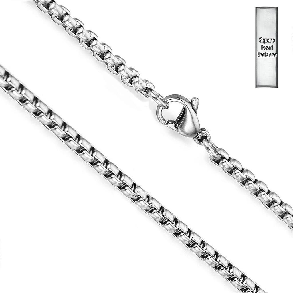 Stainless Steel Square Pearl Chain Necklace DIY Jewelry 3.0 Titanium Twist Box Chain