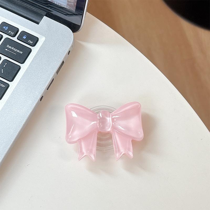 Solid Color Bow Mobile Phone Airbag Bracket Paste Retractable Ring Girl Desktop Drama Support