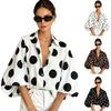 Blusa Feminina Retro com Bolinhas e Mangas Bufantes, Corte Solto, Gola Lapela, Mangas Três Quartos