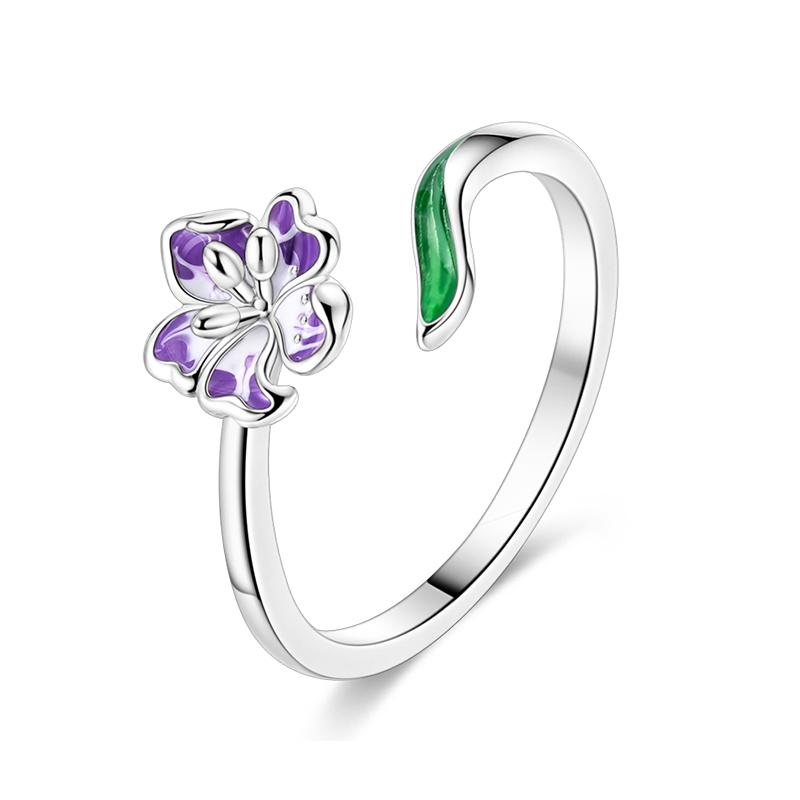 Fashion 925 Silver Color Rings Blue Zircon Butterfly Leaf Flower Irregularity Split Rings For Woman Fine Jewelry Gifts