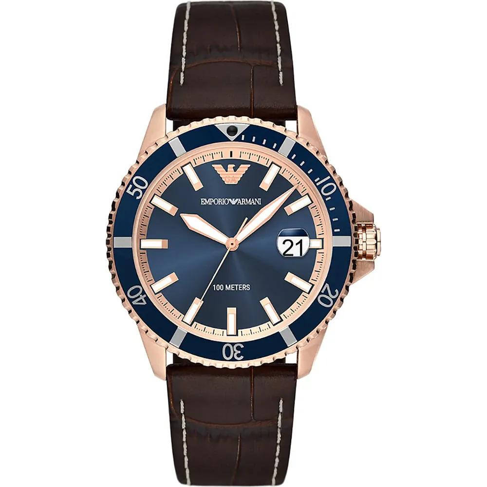 Emporio Armani Diver Blue Brown Leather Men s Quartz Watch AR11556 синий