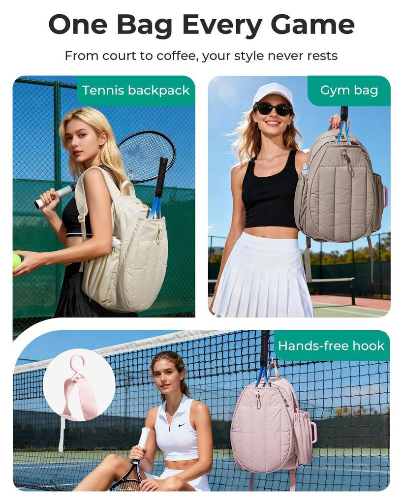 Sac à dos cabas polyvalent pour Pickleball et Tennis – Motif pied-de-poule élégant avec compartiment dédié pour chaussures, Sac de sport imperméable pour hommes et femmes moins