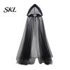 Layered Cosplay Cloak Hooded Mesh for Adults, 2 Layer Sheer Tulle Cape, Witch Costume Gothic Queen Halloween Renaissance Accessories Dark Elf Cape