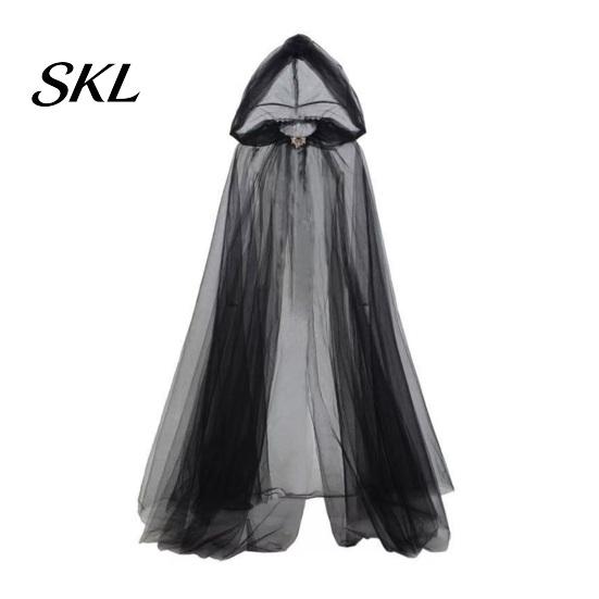 Layered Cosplay Cloak Hooded Mesh for Adults, 2 Layer Sheer Tulle Cape, Witch Costume Gothic Queen Halloween Renaissance Accessories Dark Elf Cape