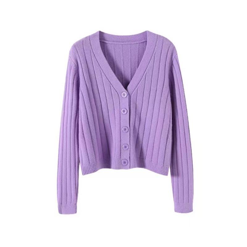 Vielseitiges kurzes Herbstoutfit, lockerer Langarmpullover mit V-Ausschnitt, Strickpullover, Strickjacke, Damenoberteil