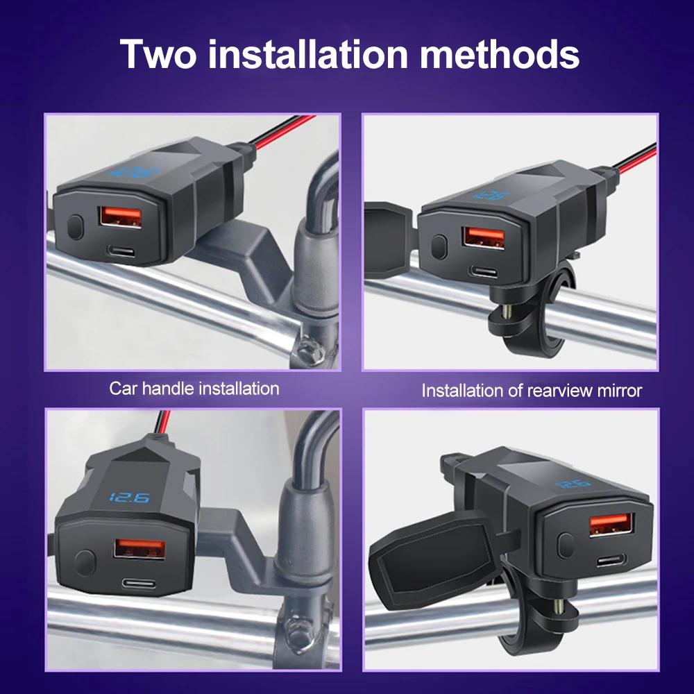 Motorcycle Handlebar PD QC3.0 USB Fast Charger Waterproof Phone Usb Port Mobile Phone Charging with Switch Moto Accessories