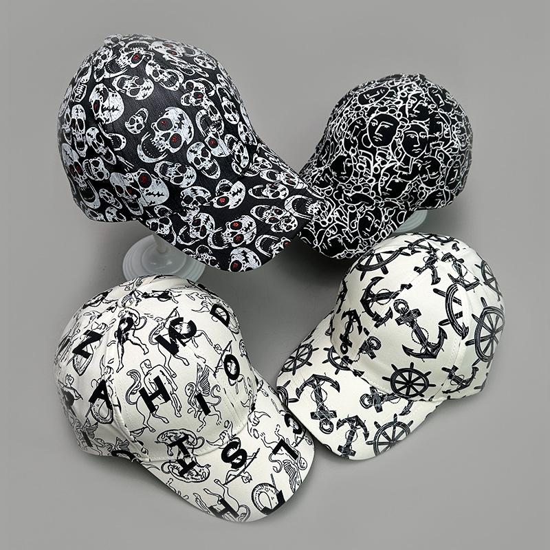 Graffiti Print Letters Anchor Skull Pattern Baseball Cap Men And Women Sunshade Street Versatile