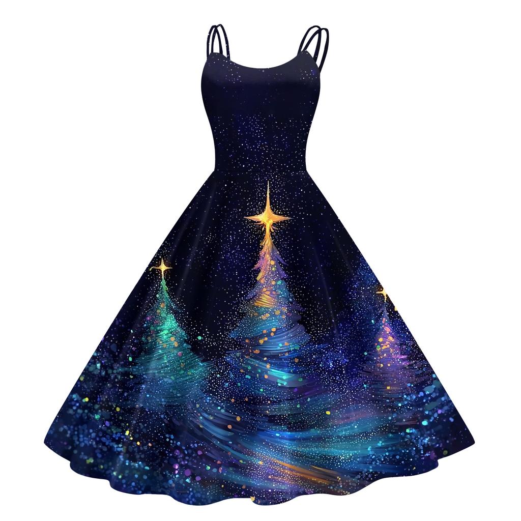 Kindermode Lässig Weihnachts-Print Sexy Schulterfrei Punk Retro Kleid