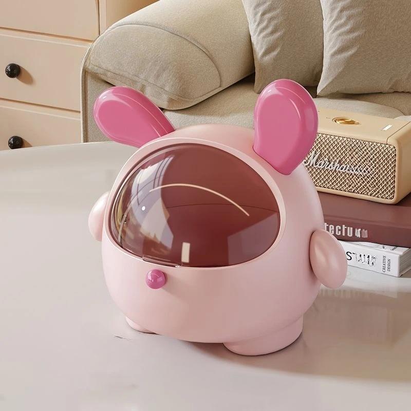 Cute Rabbit Desktop Waste Bin With Lid Large Capacity Sundries Organizer Home Office Desktop Ornament Multifunction Storage Box