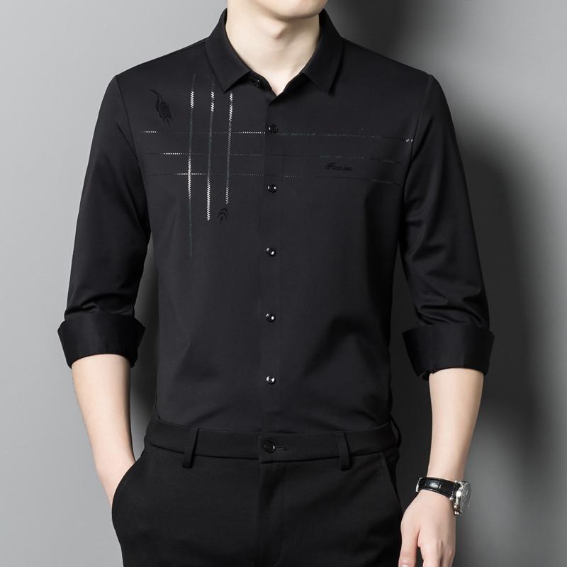 

Мужская шерстяная рубашка с полосатым лацканом, весна и осень, новый темперамент, щедрый, красивый, с длинными рукавами, с принтом, деловая рубашка Tide 130