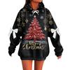 Ladies' Christmas Printed Bow Long Sleeved Loose Fitting Headband With Rope Hooded Sweatshirt Top