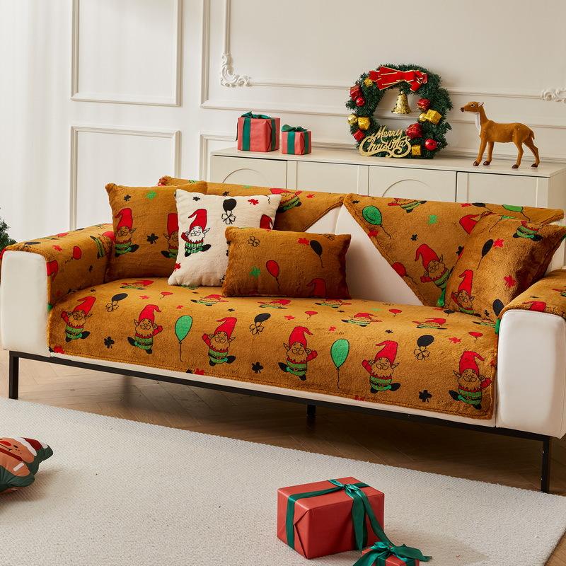 

Cream coffee rabbit plush sofa cushion autumn and winter warm seat cushion non-slip sofa cover new cover towel 70*70cm