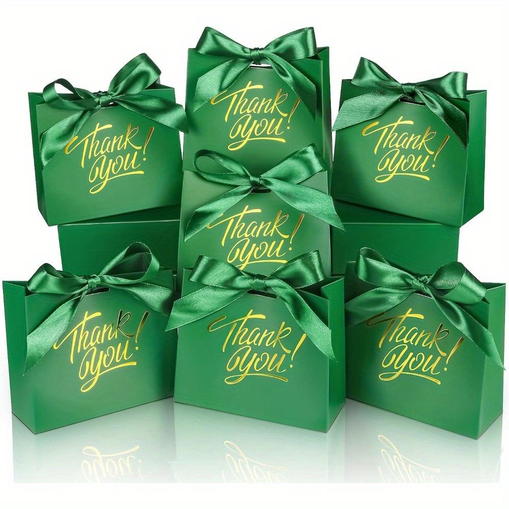 

15 шт. Зелені Маленькі Паперові Подарункові Пакети Дякую , Пакети для Подарунків, Подарункові Пакети з Стрічкою-Бантом, Маленькі Паперові Подарункові Пакети з Золотим Фольгованим Друком, Міні-Пакети для Цукерок 15pcs зелений