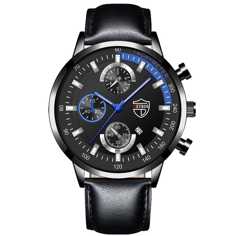 Men'S Watch Strap Date Luminous Quartz Watch Non-Mechanical Trinocular