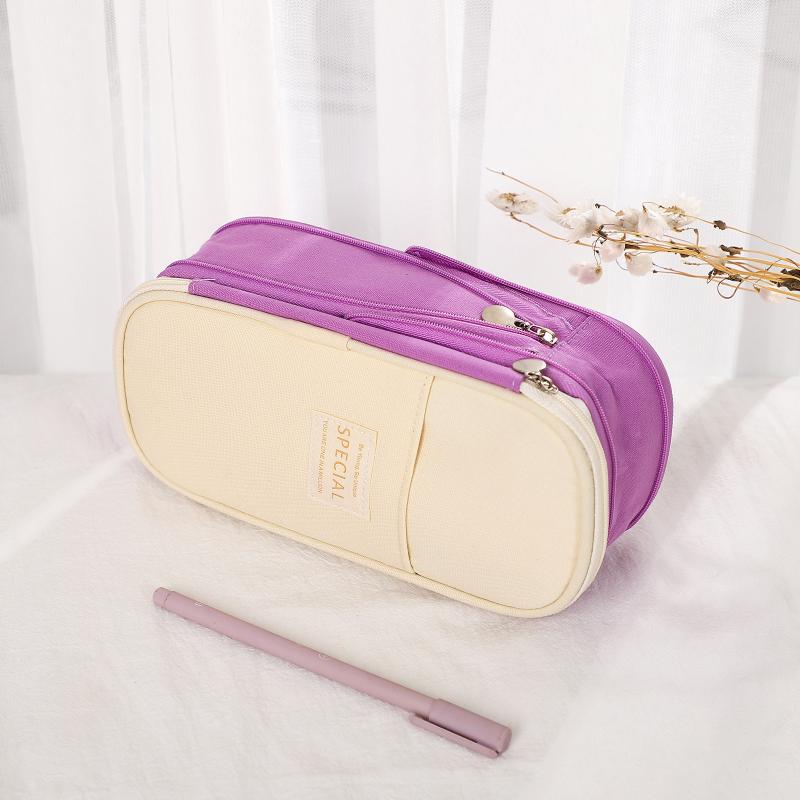 Creative Macaron Color Blocking Expandable Large Capacity Pencil Case Solid Color Middle And High School Students Stretchable Si
