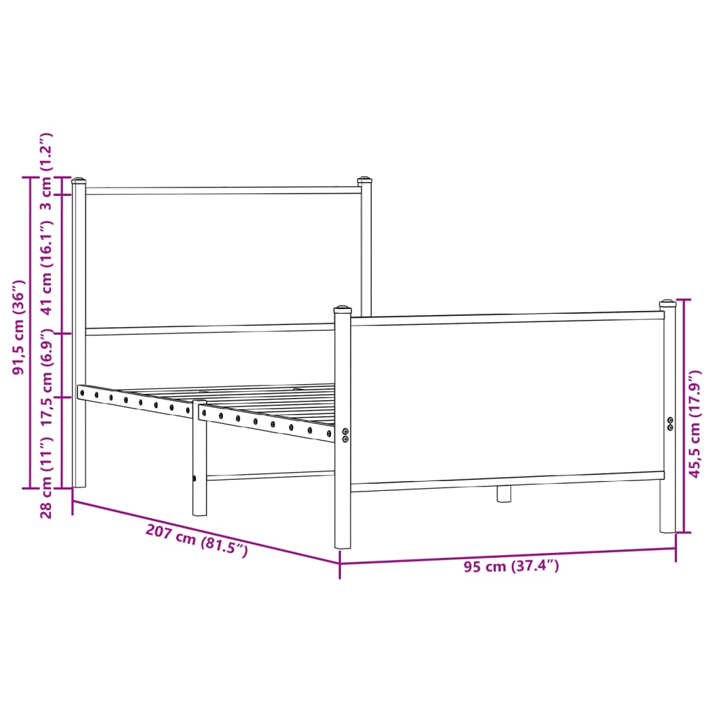 Metal Bed Frame Without Mattress Brown Oak Effect 90x200 Cm