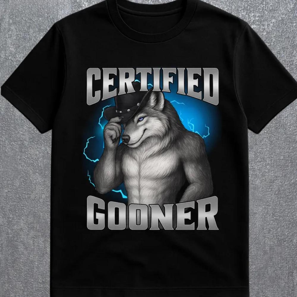 T-shirt Unisex Certificata Gooner Wolf Meme Dark Humor Unisex Donna Unisex Oversize Streetwear Casual Manica Corta Top Gen Z