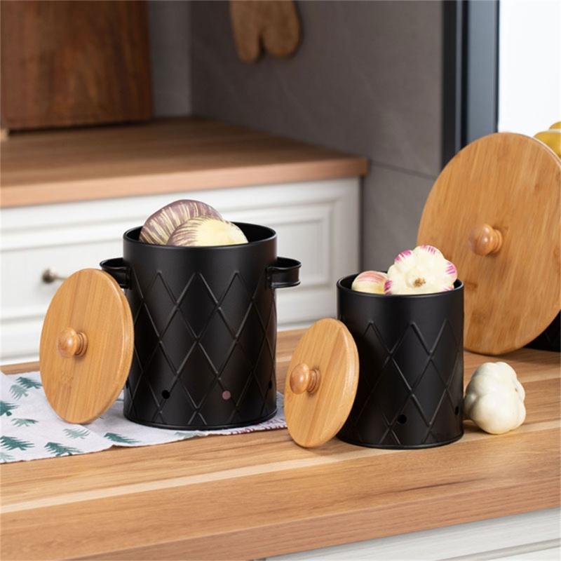 User Friendly Potato Onion Garlic Storage Bins with Bamboos Lids for Countertop Use In Restaurants and Homes