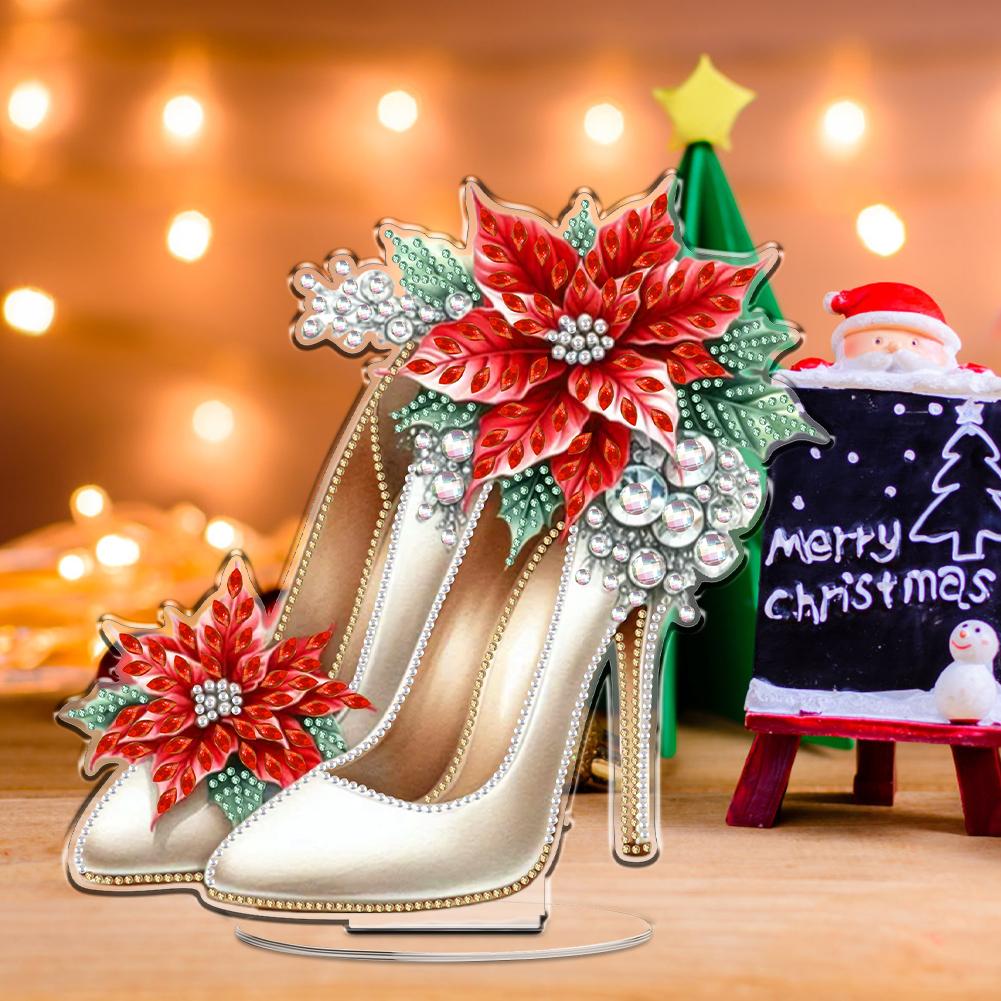 2D/Flat Christmas High Heels DIY Acrylic Diamond Painting Tabletop Ornaments Kit Desktop Diamond Art Kits for Adults Beginner