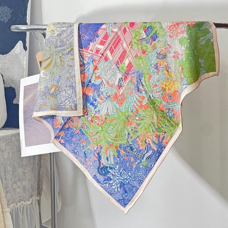 Double-sided Two-color Silk Wool Printed Silk Scarf Women's Tropical Jungle Silk Wool Scarf Light Luxury High-end Versatile Shawl