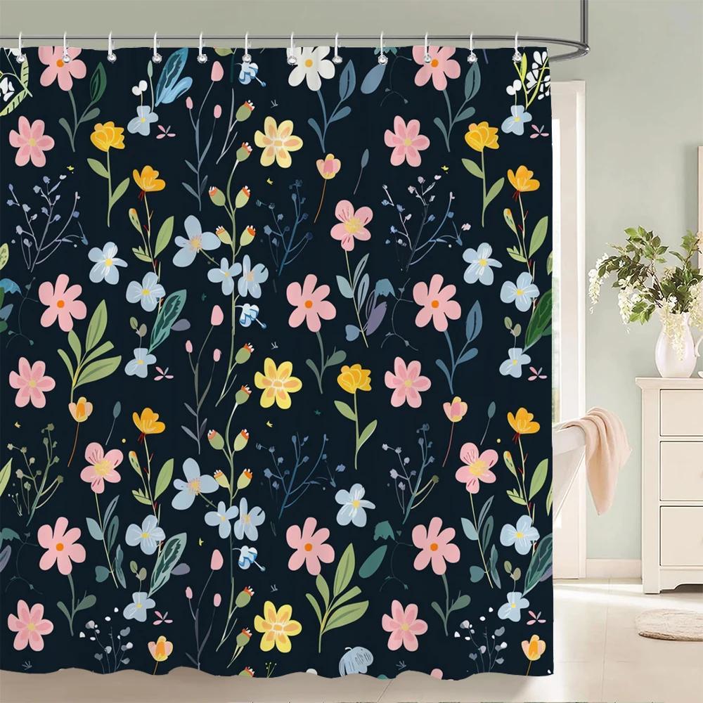 Home Shower Curtains for Bathroom Waterproof Fabric Spring Floral  and Plants Bathroom Curtains with Hooks Decorative Curtain