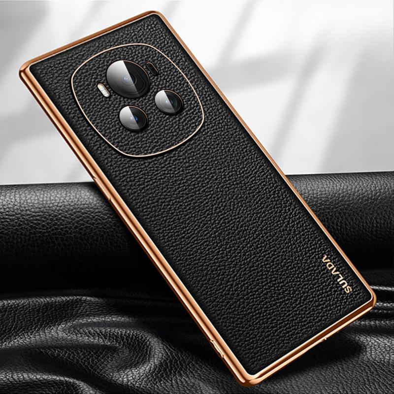 Suitable for Honor Magic6pro Mobile Phone Case Electroplating Honor Full-inclusive Anti-fall M5 Lychee Pattern Business Men and Women Leather Case