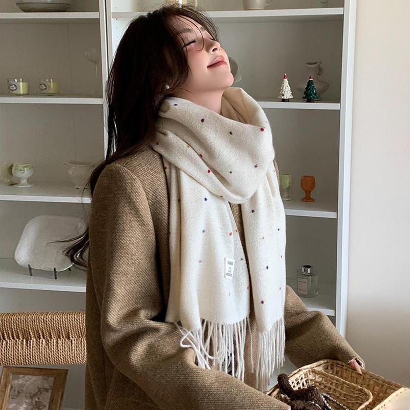 Korean Style Polka Dot Tassel Warm Scarf Fashionable Versatile Simple Generous Scarf