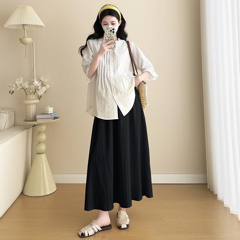 Summer 2026 Maternity Cotton Linen Top & High-Waist Skirt Set L