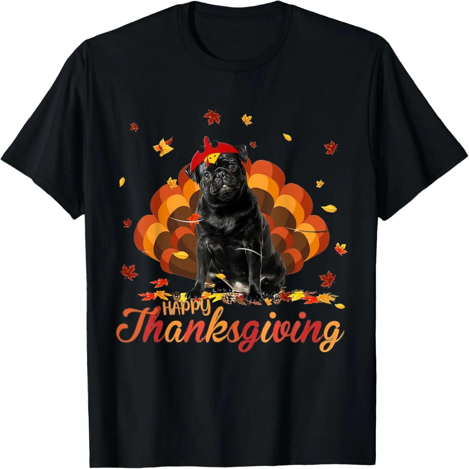

Cute Pug Happy Thanksgiving Turkey Dog Crispy Leaf T-Shirt XXXXXL чорний