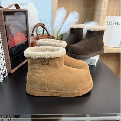 Inner Heightening Snow Boots Women's 2025 Winter New Large Cotton Shoes with Integrated Leather and Fur Thick-soled Velvet Warm Short Boots