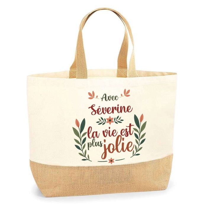 Tote bag / sac en jute - PLANETEE - Séverine - motif « la vie est plus jolie » - jute naturel - fabriqué en France