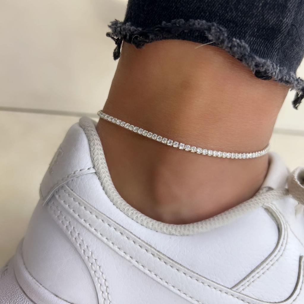 Silver Gold Rose Pink 3mm Zircon Cz Tennis Chain Iced Out Bling Women Charm Anklet