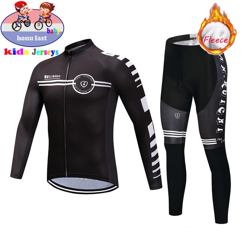 Children's Winter Thermal Fleece Cycling Jerseys   Long Sleeves Kids Bike Clothing Outdoor Mountain Bicycle Uniform Bike Wear