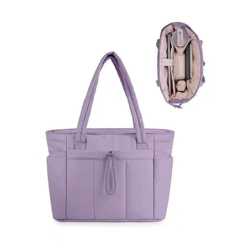Women's Lightweight Quilted Tote Bag with Compartments, Large Capacity 15.6 Inch Laptop Shoulder Bag for Work, Nurse, Teacher, Travel & Gym