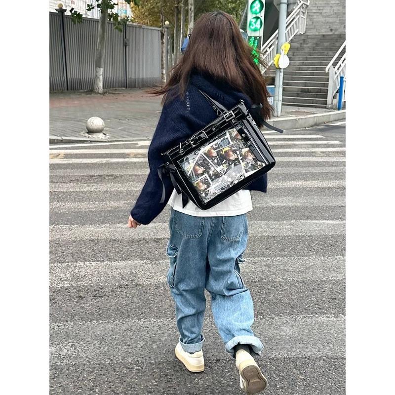 Two Yuan Cartoon Transparent Layer Pain Bag Large Capacity Tote Bag All-in-one Shoulder Underarm Bag