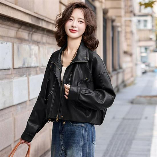 

Куртка з овчини Smart Slimming зі стійкою - Модний шкіряний верхній одяг осінь/зима 2025 M чорний