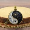 Retro Yin Yang Dragon Design Glass Pendant Necklace for Men Women Jewelry Accessories Birthday Gift