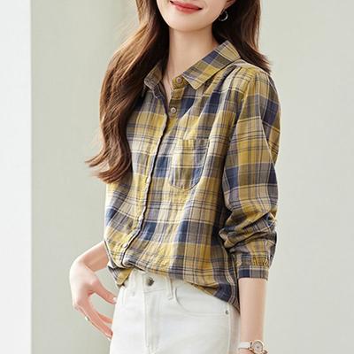 Women S Casual Plaid Long Sleeve Cotton Shirt Jacket