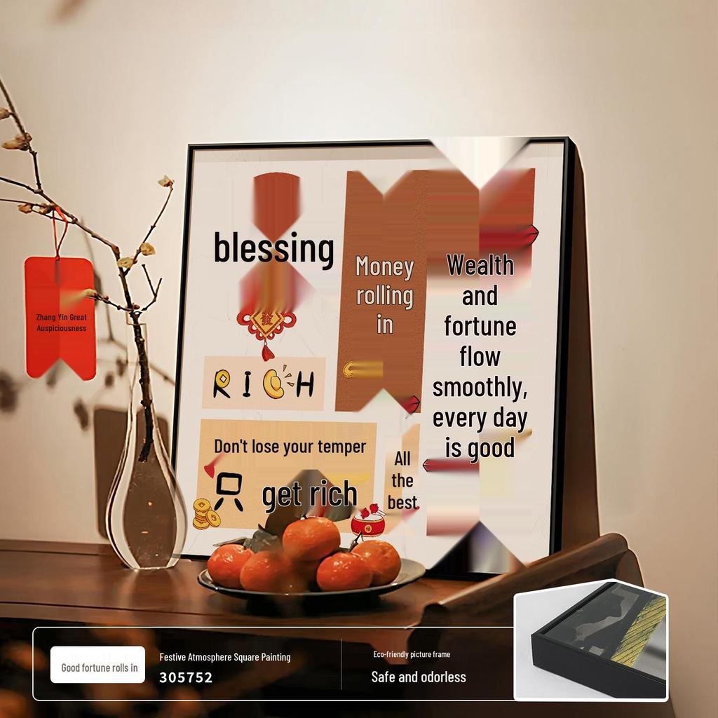 Persimmon Ruyi Decorative Painting: New Year Fu Character for Living Room, Dining Room, or Bedroom - Festive Ornament with Good Fortune Symbolism.