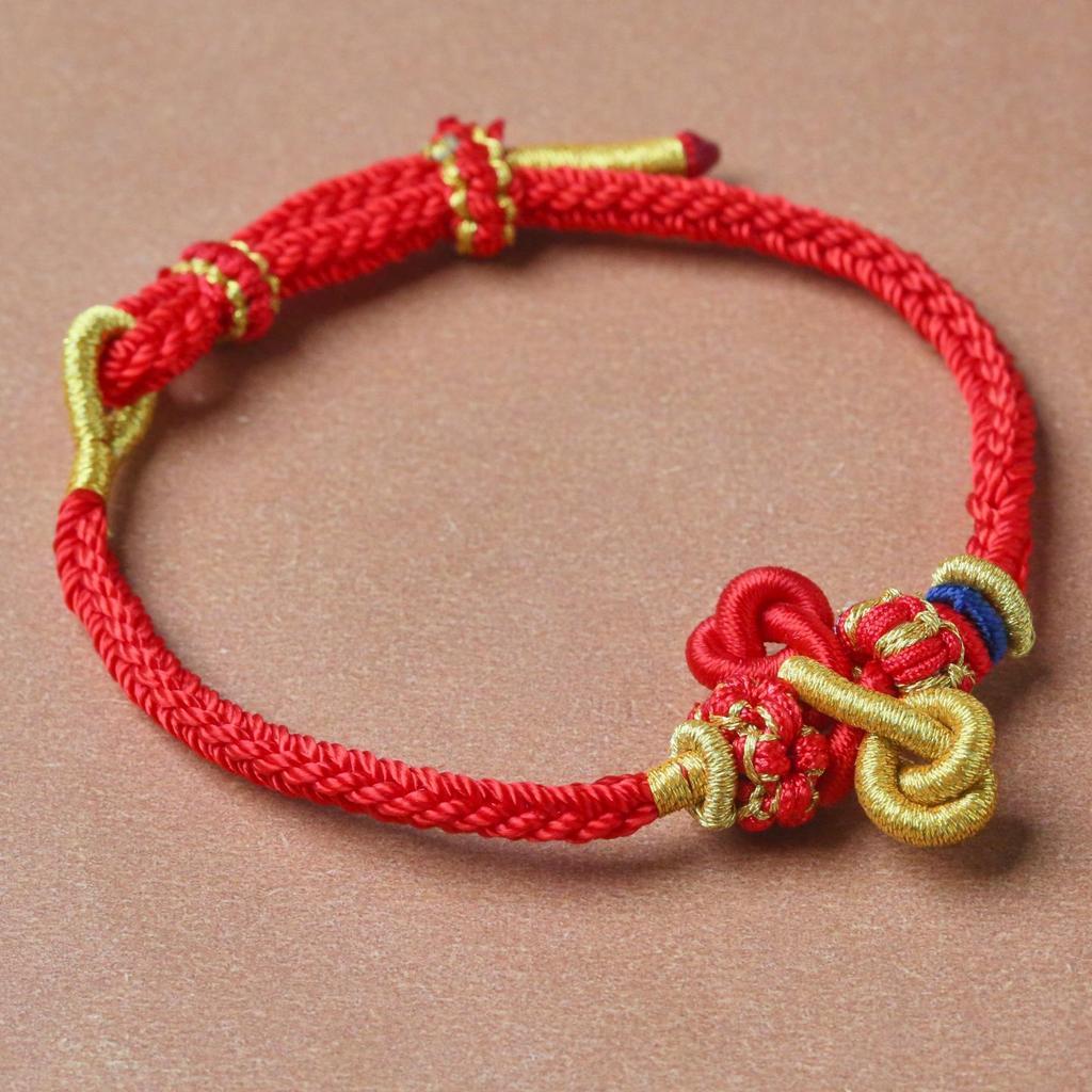 Bracelet porte-bonheur Koi Wenchang en corde rouge tissée à la main avec des perles dorées pour hommes, femmes et étudiants