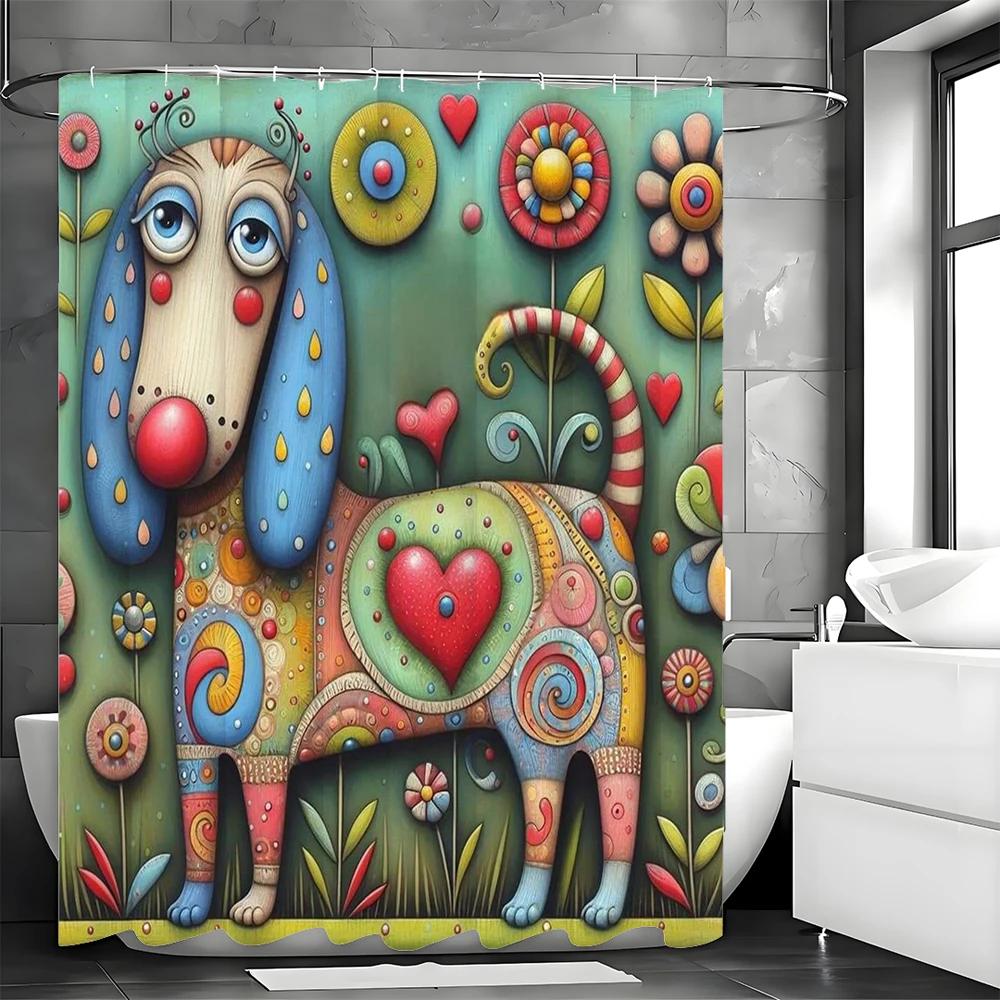Cute Cartoon Dog Flower Love Shower Curtain, Bathroom Decorative Shower Curtain, Waterproof  with HooksCute Cartoo 120X180cm