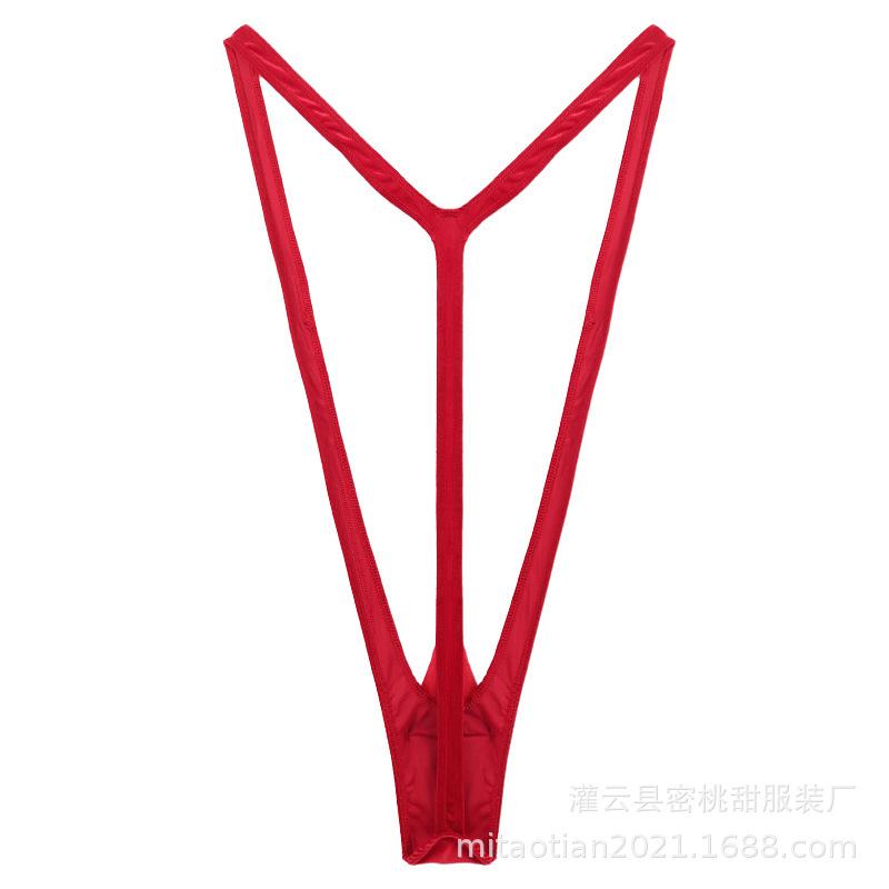 European & American Santa Claus Men's Erotic Lingerie: Sexy Deep V Strappy Bodysuit