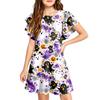 Children's ruffled sleeve dress with round neckline, A-line style, casual Halloween print dress